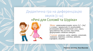 Дидактична гра на диференціацію звуків [с-ш]«Речі для Соломії та Шуріка».