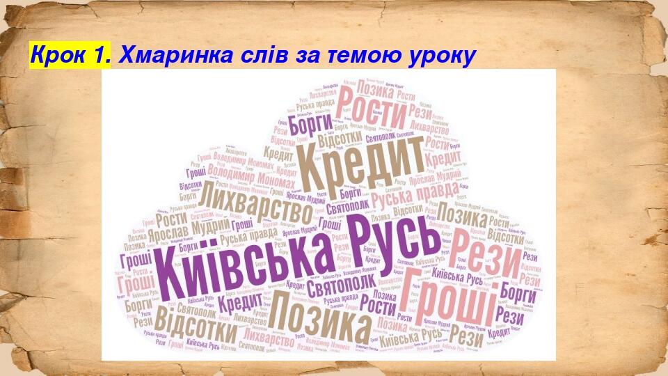 Крок 1. Хмаринка слів за темою уроку