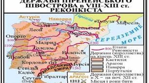 Середньовічні держави: від роздробленості до станово-представницьких монархій. Реконкіста. Династична унія Ізабелль I і Фернандо II та утворення Королівства Іспанія.
