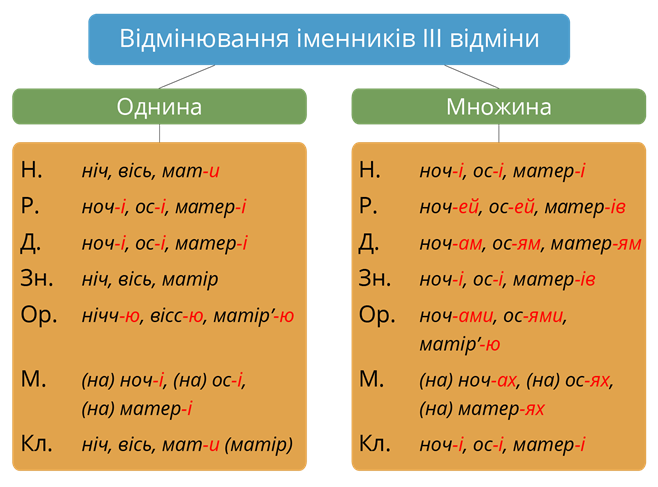 Відмінювання іменників ІІІ відміни — урок. Українська мова, 6 клас.