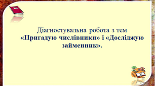 Діагностувальна робота з тем "Пригадую числівники" і "Досліджую займенник"