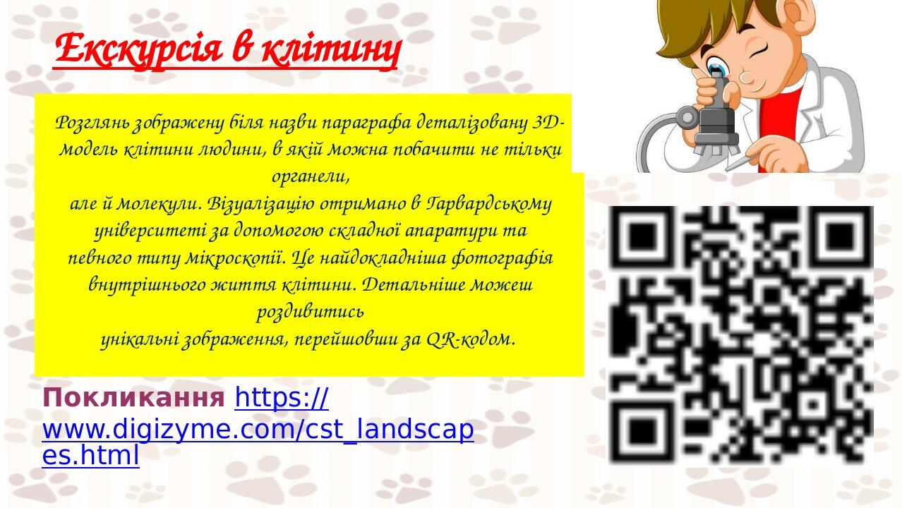кол Екскурсія в клітину Розглянь зображену біля назви параграфа деталізовану 3D-модель клітини людини, в якій можна побачити не тільки органели, ал...