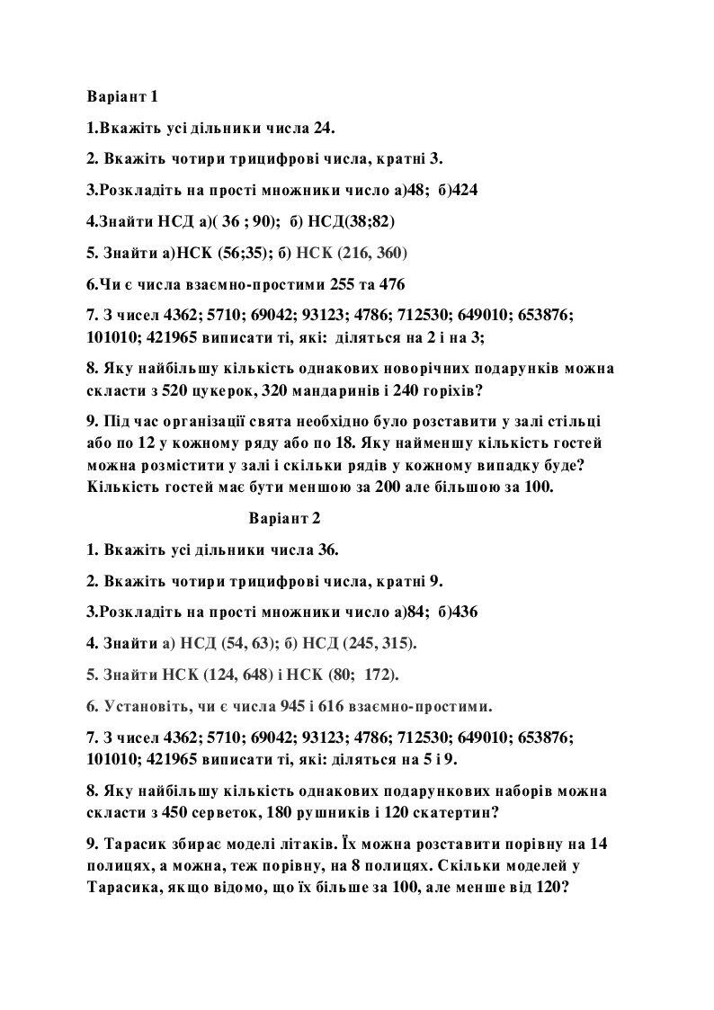 Ознаки подільності. НСД та НСК | Конспект. Математика
