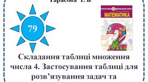 Складання таблиці множення числа 4. Застосування таблиці для розв’язування задач та знаходження значень виразів.