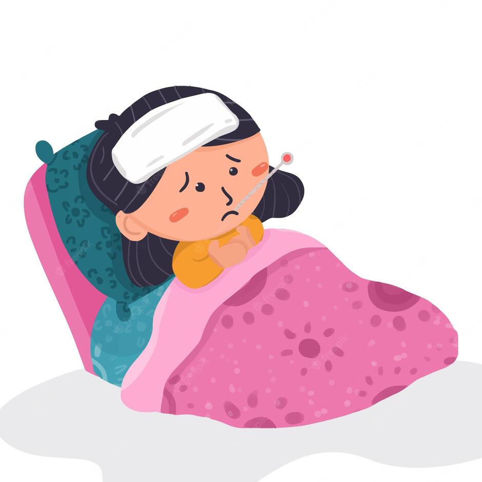Premium Vector | Cute cartoon illustration of child with fever on bed