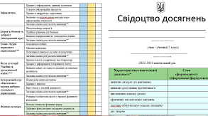 Свідоцтво досягнень  для учнів, які навчаються за навчальними програмами для дітей з порушененнями інтелектуального розвитку 5 клас НУШ