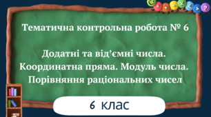 Тематична контрольна робота № 6 Додатні та від’ємні числа. Координатна пряма. Модуль числа. Порівняння раціональних чисел 6 клас