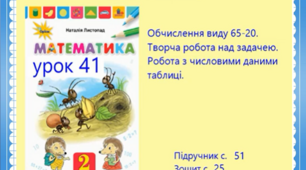 Віднімання двоцифрових чисел виду 65-20.