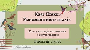 Клас Птахи. Різноманітність птахів. Роль у природі та значення в житті людини. Біологія 7 клас. Презентація.