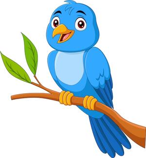 Pájaro azul de dibujos animados sentado en la rama de un árbol | Vector  Premium