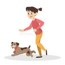 Child Girl Play with a Dog. Happy Kid Stock Vector - Illustration of hound, person: 140991225