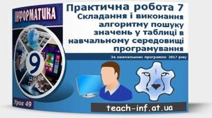 Інструктаж з БЖД. Практична робота 7. Складання і виконання алгоритму пошуку значень у таблиці в навчальному середовищі програмування.