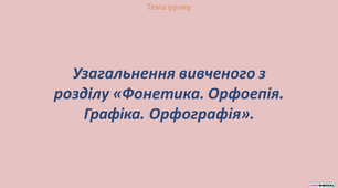 Узагальнення вивченого з розділу «Фонетика. Орфоепія. Графіка. Орфографія»"