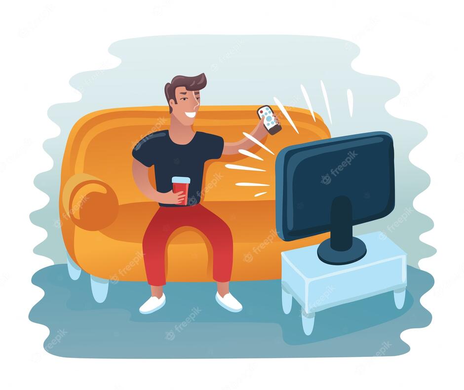 Premium Vector | Man watching television on armchair.