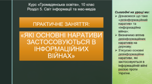 Практичне заняття. ЯКІ ОСНОВНІ НАРАТИВИ ЗАСТОСОВУЮТЬСЯ В ІНФОРМАЦІЙНИХ ВІЙНАХ.