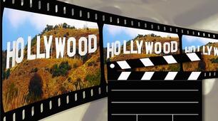 Reading. Cinema. Text "Hollywood"