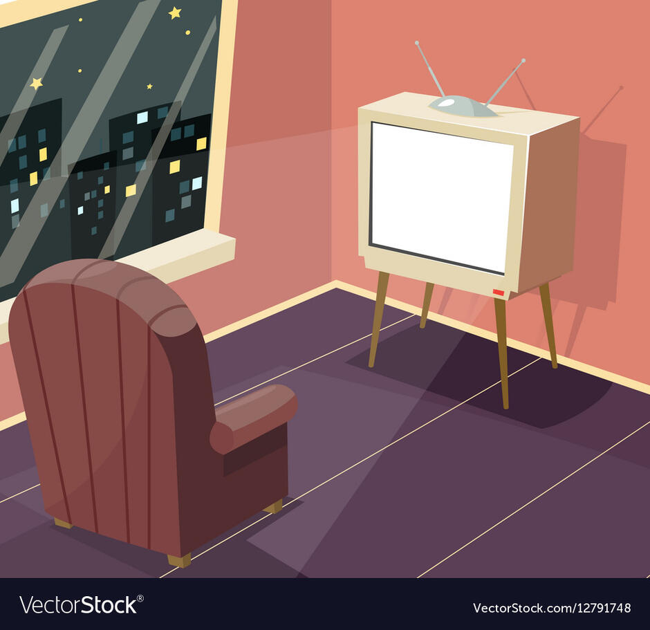 Armchair in front of tv icon on room window night Vector Image