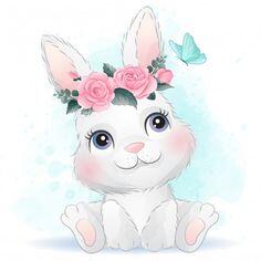 Пин содержит это изображение: Premium Vector | Cute baby rabbit with floral