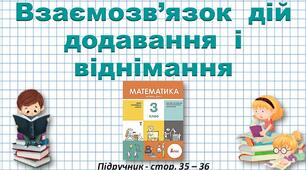 Презентація до уроку математики -  Взаємозв’язок дій додавання і віднімання (3 клас)