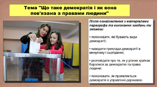 Презентація уроку з історії «Що таке демократія і як вона пов'язана з правами людини». 5 клас (НУШ). За підручником авторів Кафтан М.В., Козорог О.Г., Костюк І.А., Мудрий М.М., Селіваненко В.В та ін.