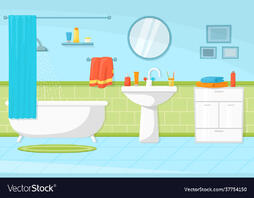 Cartoon bathroom interior tub and sink flat Vector Image