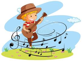 Cartoon Doodle a Boy Playing Guitar with Melody Symbols Stock Vector - Illustration of blank, cartoon: 229672310