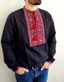 Black hand embroidered linen shirt for men Cossack folk shirt | Etsy