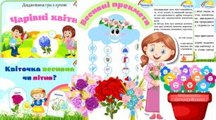 Комплект "Весна". Хмаринка(Весняні прекмети), дидактичні ігри ("Чарівні квіти", "Квіточка весняна чи літня"), квіти-побажання, плакат (матуся), букети