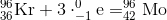 _{36}^{96}\textrm{Kr}+3\cdot _{-1}^{0}\textrm{e}=_{42}^{96}\textrm{Mo}
