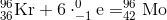 _{36}^{96}\textrm{Kr}+6\cdot _{-1}^{0}\textrm{e}=_{42}^{96}\textrm{Mo}