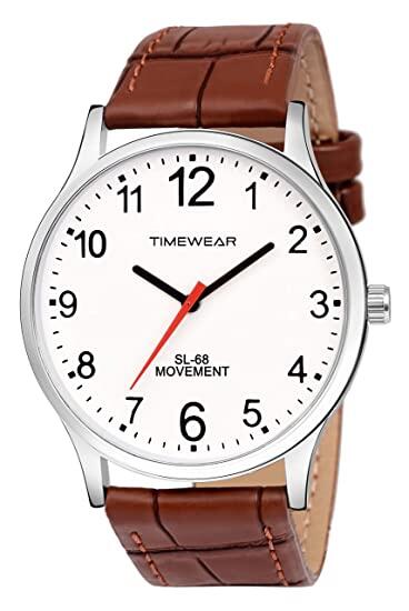 Buy TIMEWEAR Analog White Number Dial Brown Leather Strap Watch for Men at Amazon.in