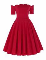 Liana luxury red off the shoulder full skirt vintage swing dress