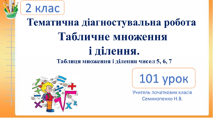 Тематична діагностувальна робота (тестова) . Табличне множення  і ділення. Таблиця множення і ділення чисел 5, 6, 7.