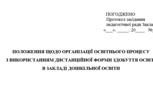 Положення щодо організації освітнього процесу  з використанням дистанційної форми здобуття освіти  в закладі дошкільної освіти