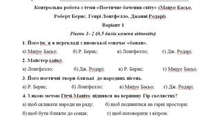 Контрольна робота 6 клас з теми «Поетичне бачення світу».