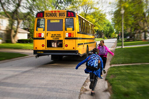 Running To Catch The School Bus Stock Photo - Download Image Now - School Bus, Running, Child - iStock