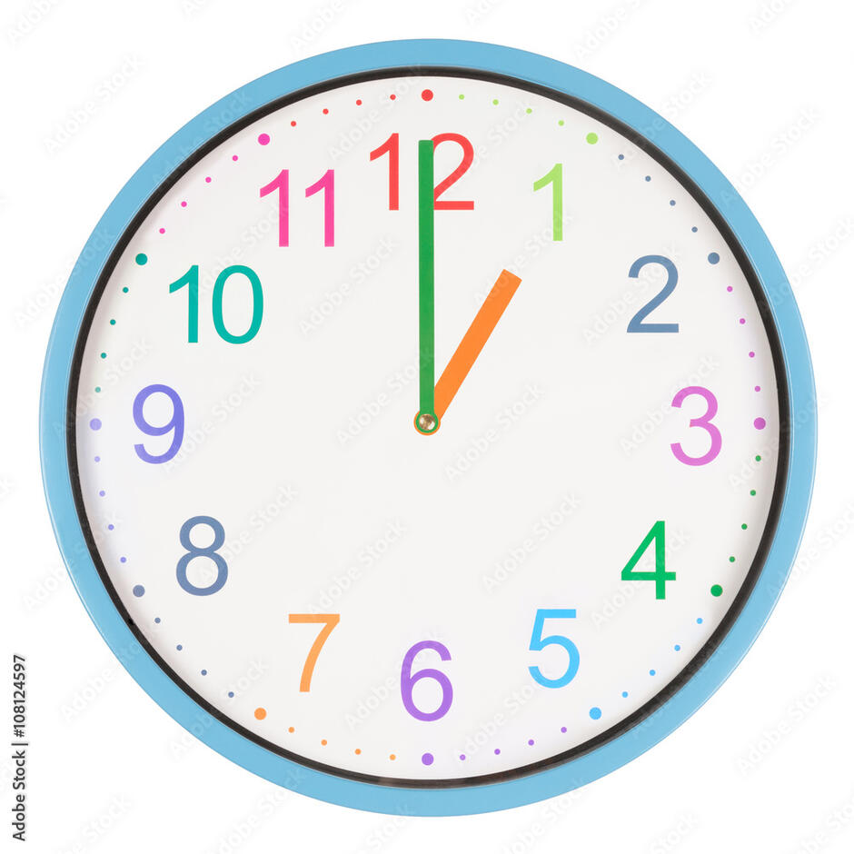 Colorful clock showing one o'clock Stock Photo | Adobe Stock
