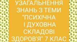Узагальнення знань до теми " Психічна і духовна складові здоров'я" для 7 класу з основ здоров'я.