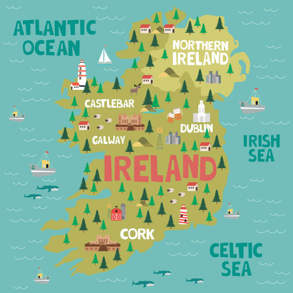Ireland Cartoon Map Wall Art | Digital Art