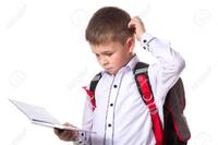A Pupil Solving The Task, Holding Exercise Book. Portrait Of Intelligent Pupil On The White Background Stock Photo, Picture And Royalty Free Image. Image 91096115.