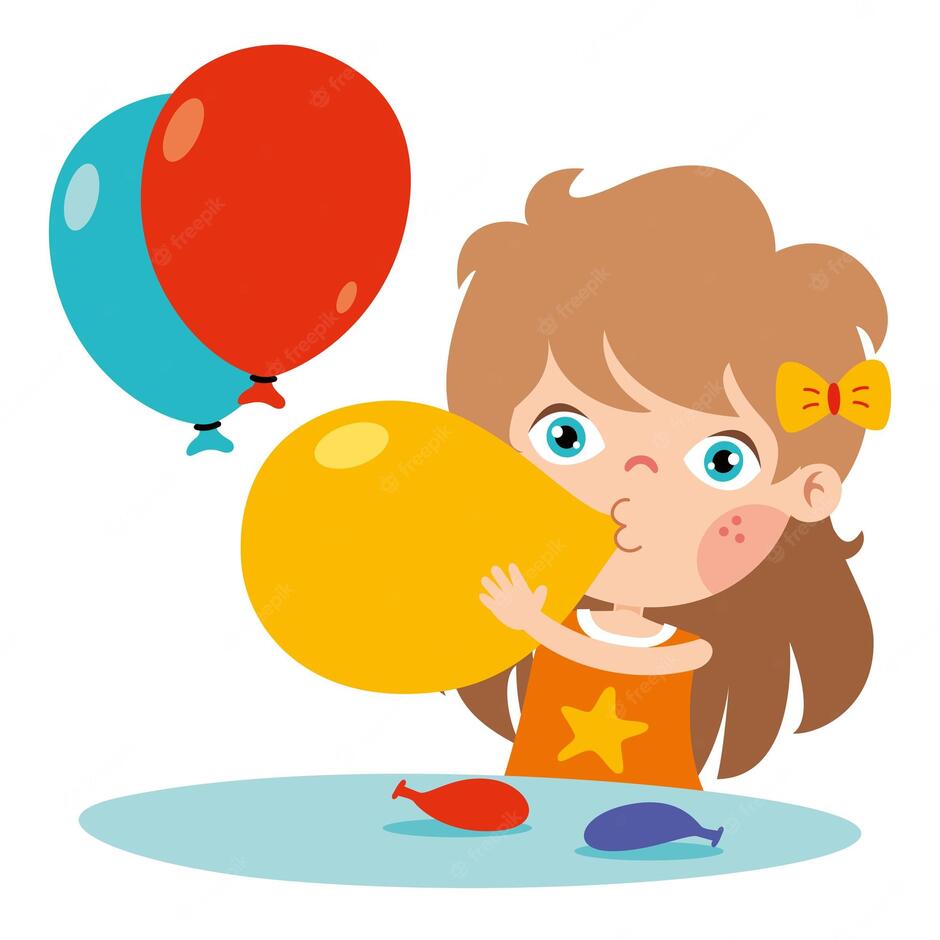 Premium Vector | Cartoon kid blowing colorful balloon