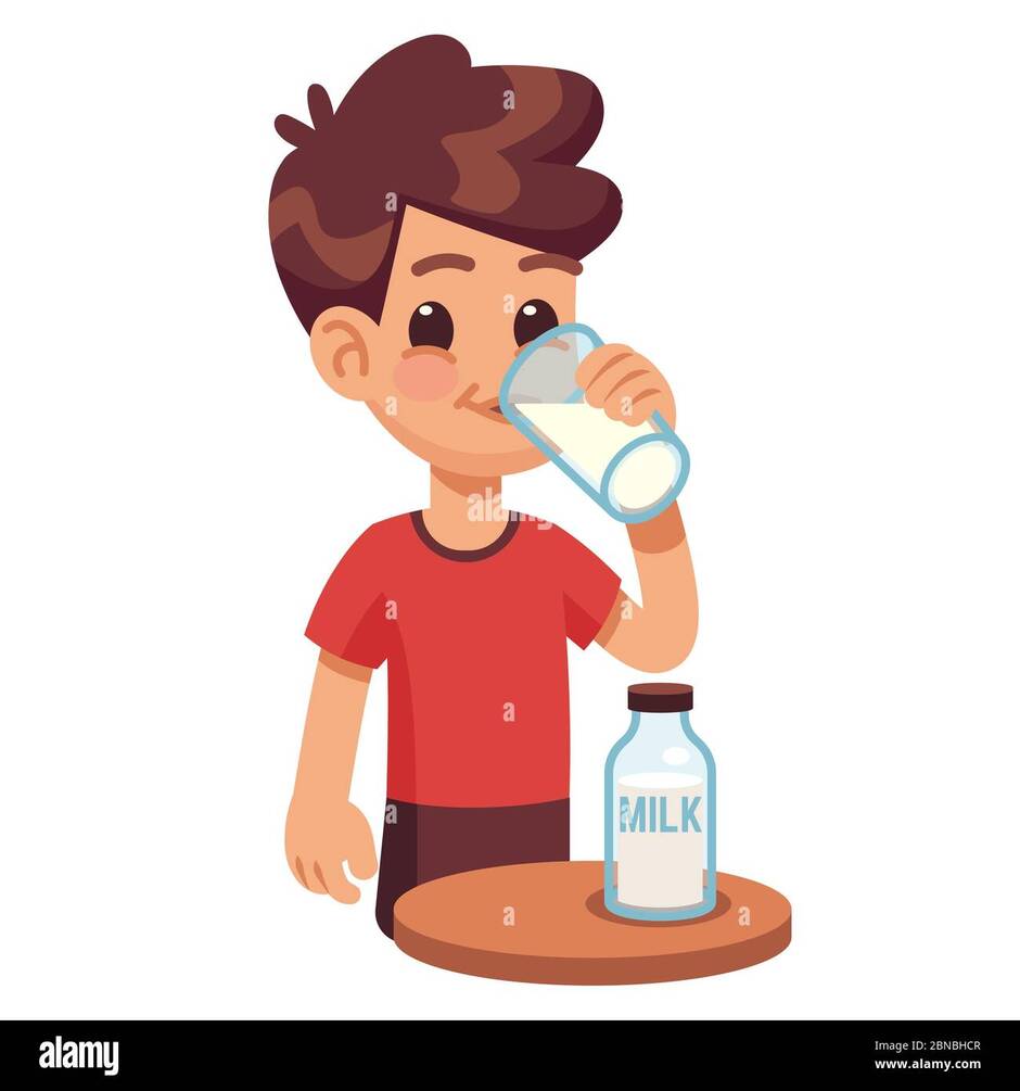 Boy drinks milk. Kid holding and drinking milk in glass. Milk products for healthy children vector concept. Boy with milk drinking, illustration cartoon young child healthy Stock Vector Image & Art -