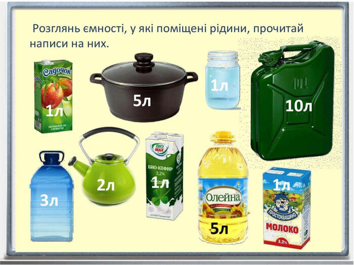 Презентація "Місткість. Одиниці вимірювання місткості - літр"