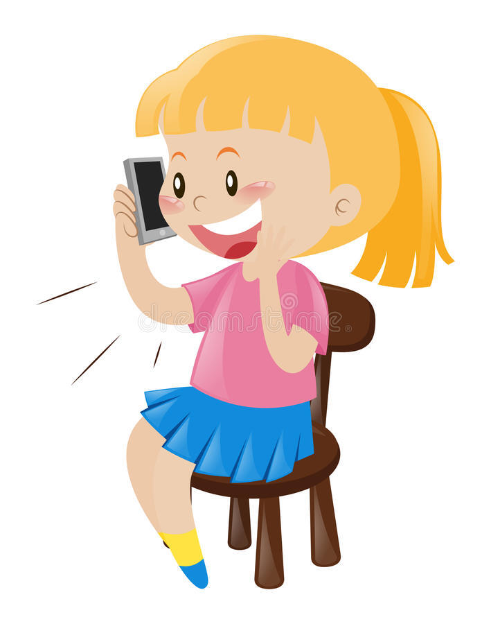 Little Girl on the Chair Talking on the Phone Stock Vector - Illustration of background, isolated: 79622151