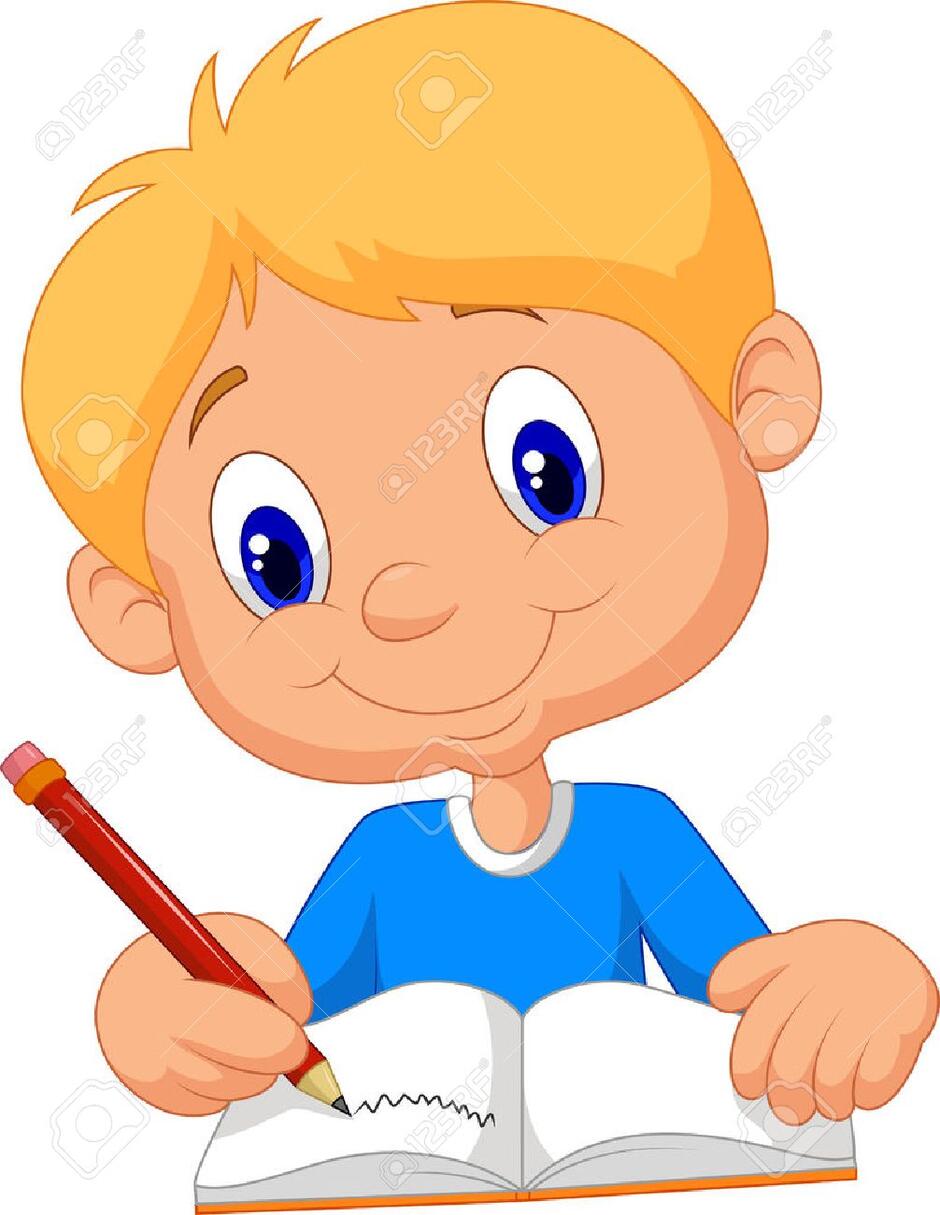 Happy Boy Cartoon Writing In A Book Royalty Free SVG, Cliparts, Vectors, And Stock Illustration. Image 33887340.