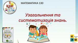 Перзентація Математика 4 клас Урок 130 Узагальнення та систематизація знань.   автор підручника Листопад