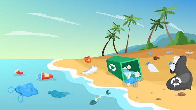 Premium Vector | Nature pollution. garbage and trash on the beach, danger