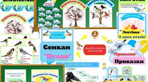 комплект  "День птахів" (оновлений) -листівка,будова тіла,стадії розвитку,сенкан,плакати,демонстраційні картини,дидактична вправа зимові-перелітні птахи,емблеми,пам'ятка,загадки,приказки