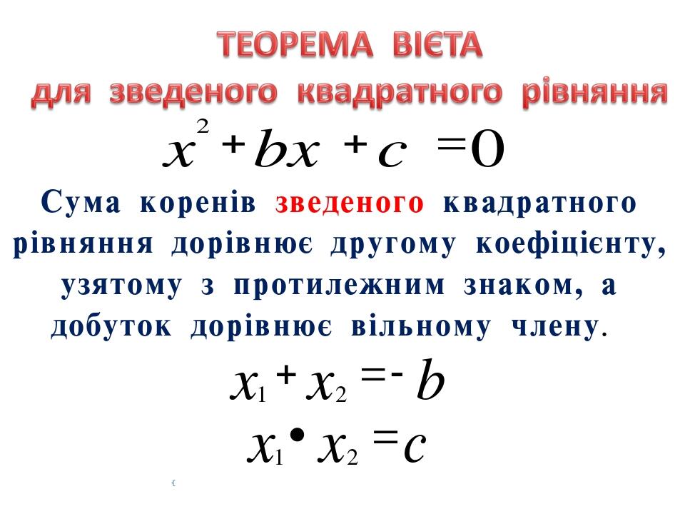 Презентація "Теорема Вієта. 8 клас" | Презентація. Алгебра