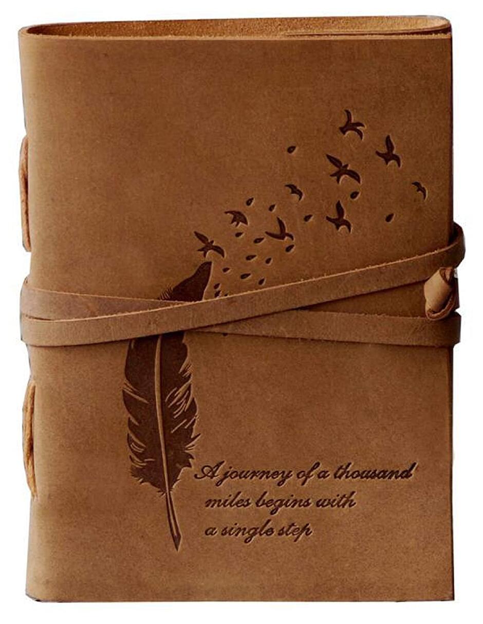 CAVALO - Be Unique Leather Diary Embossed With Leaf of Tree & Quote Antique Handmade Personal Leather Bound Diary cum Notepad for Men,Women Plain Paper of 5*7 inch size 240Page Perfect for